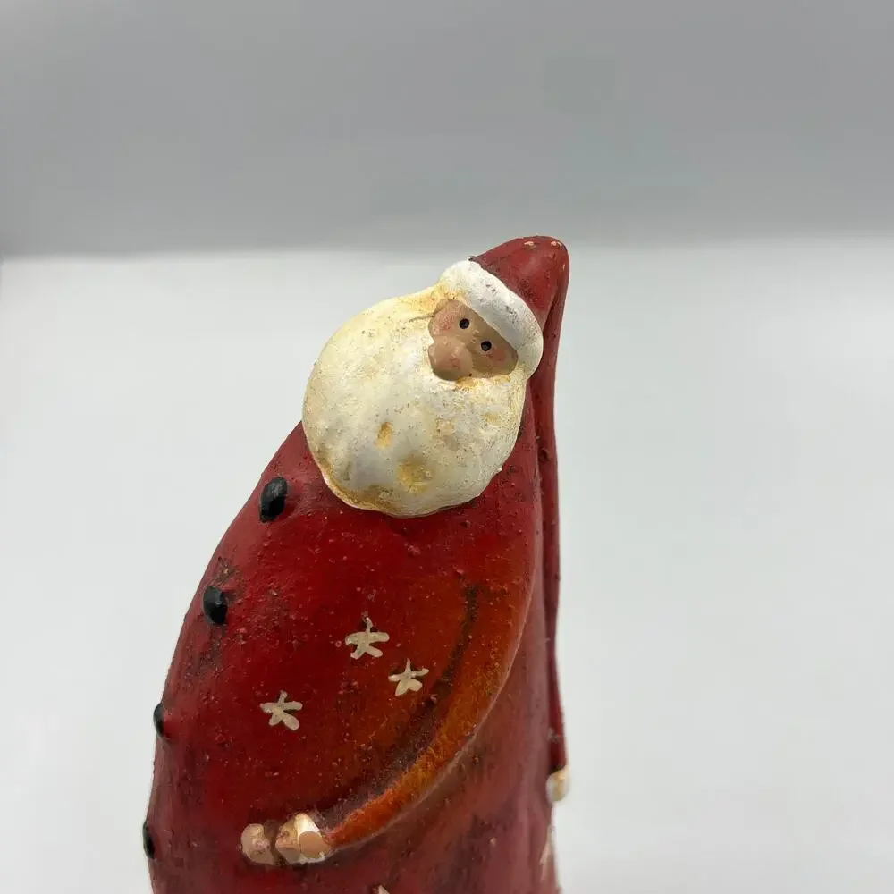 Vintage Ceramic Santa Large Belly Stars Long Stocking‎ Cap Folk Art Christmas
